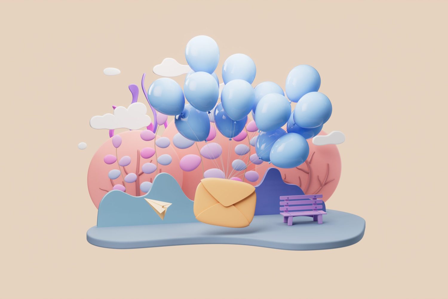 Message envelope with cartoon style, 3d rendering. Computer digital drawing.